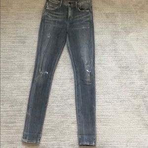 Distressed grey wash jeans